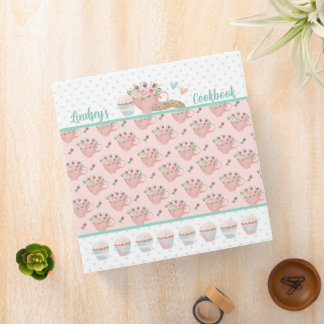 Pink & Green Tea and Cupcakes Personalized   3 Ring Binder