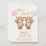 Pink Green Teddy Bear Balloon Twin Baby Shower Invitation