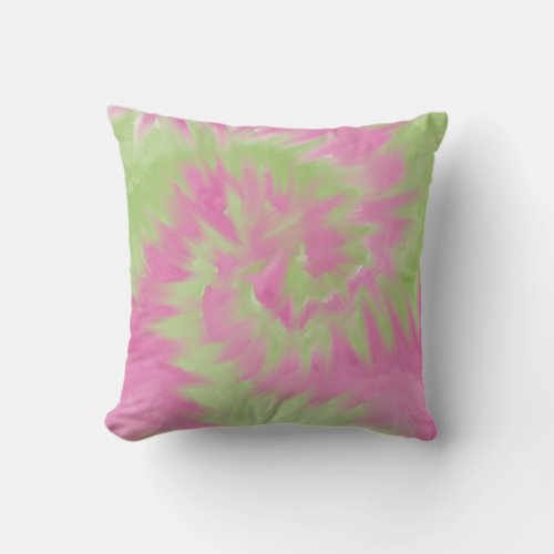 Pink Green Tie Dye Swirl Throw Pillow