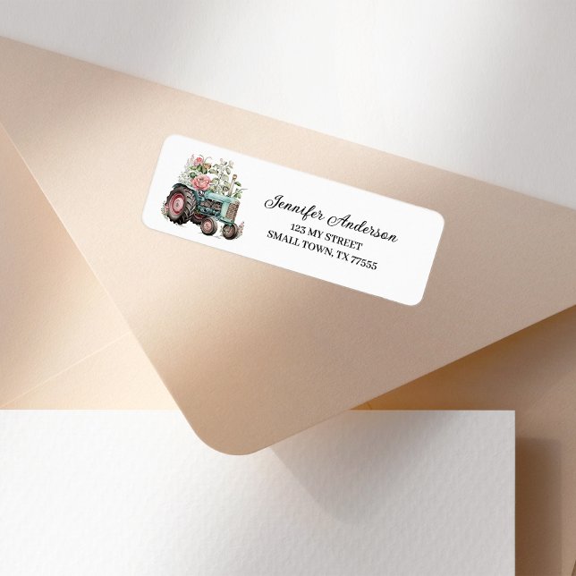Pink Green Tractor Cute Fun Farm Address Label (Creator Uploaded)