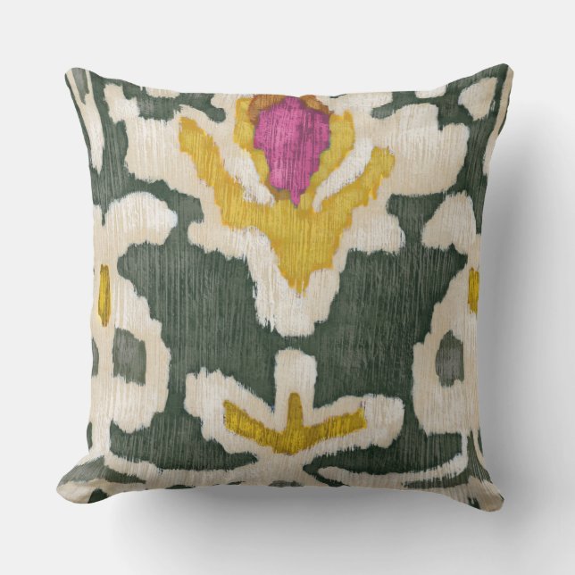 Pink & Green Tribal Ikat Outdoor Pillow (Front)