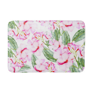 Pink Green Tropical Botanical Oasis Leaves Floral Bath Mat