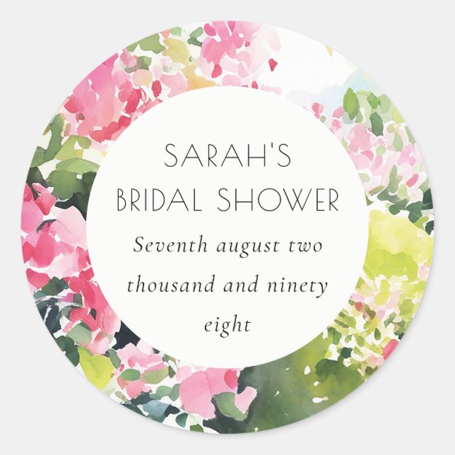 Pink Green Tropical Bougainvillea Bridal Shower Classic Round Sticker (Front)