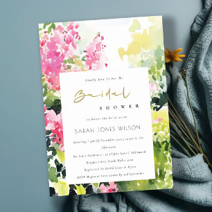 Pink Green Tropical Bougainvillea Bridal Shower Invitation