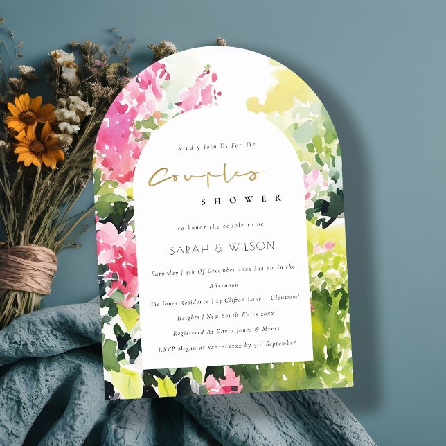 Pink Green Tropical Bougainvillea Couples Shower Invitation (Creator Uploaded)
