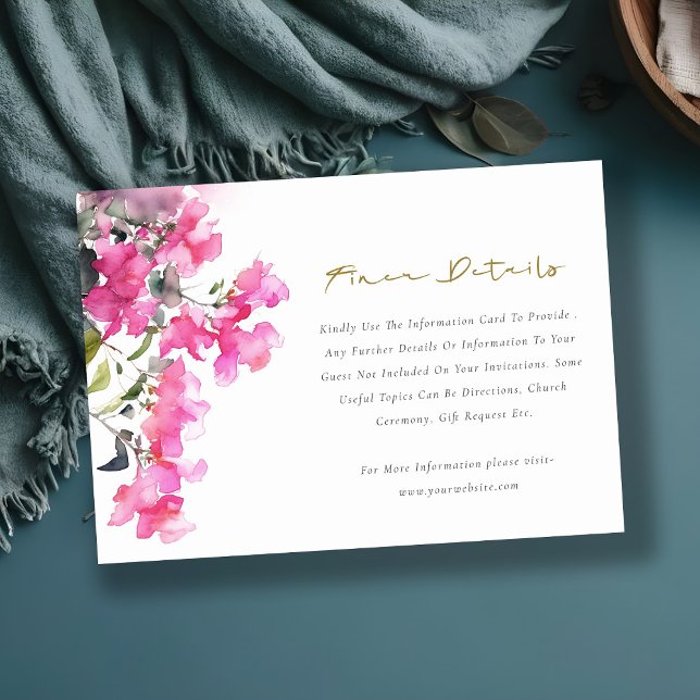Pink Green Tropical Bougainvillea Wedding Details Enclosure Card (Creator Uploaded)