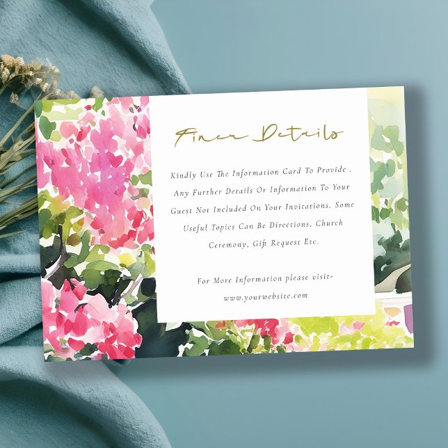 Pink Green Tropical Bougainvillea Wedding Details Enclosure Card (Creator Uploaded)