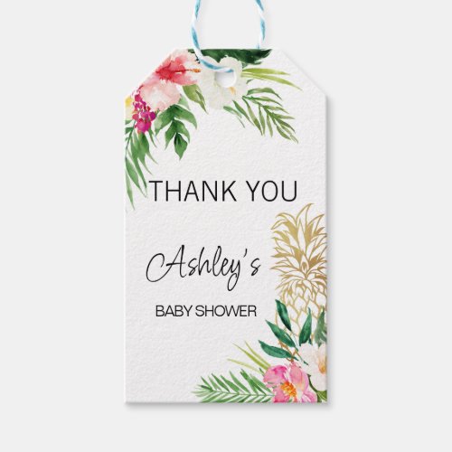 Pink Green Tropical Floral Baby Shower Gift Tags