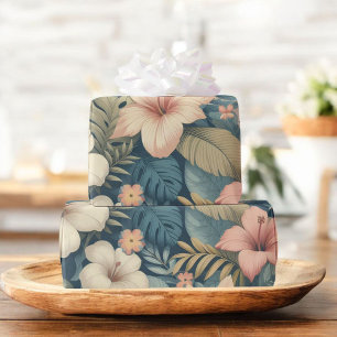 Pink & Green Tropical Floral Hawaiian Palm Leaf  Wrapping Paper