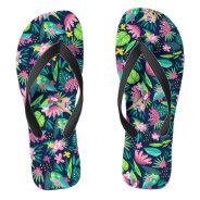 Pink & Green Tropical Flowers & Leafs Pattern Flip Flops at Zazzle