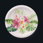 Pink Green Tropical Flowers Paper Plates, 7" Paper Plates<br><div class="desc">Pink Green Tropical Flowers Paper Plates,  7" Paper Plate</div>