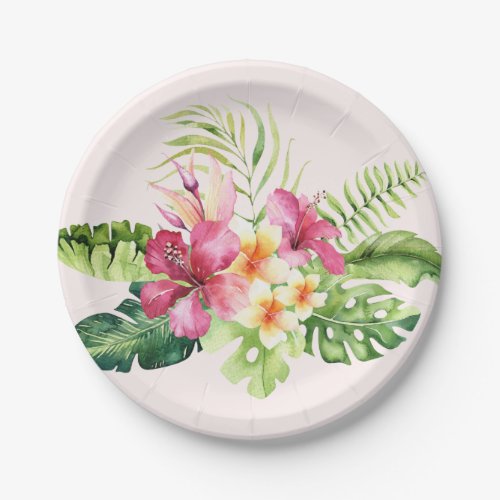 Pink Green Tropical Flowers Paper Plates 7 Paper Plates