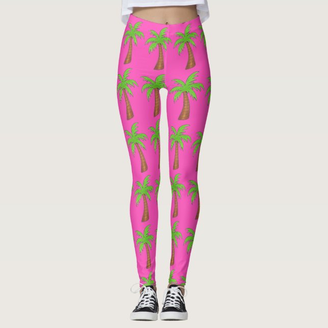 Pink Green Tropical Island Palm Tree Trees Legging (Front)