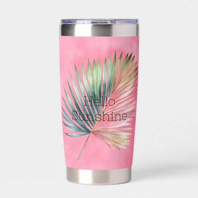 Pink Green Tropical Leaf Insulated Tumbler (Front)