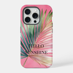 Pink Green Tropical Leaf iPhone 15 Pro Case