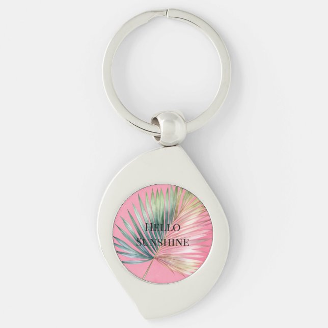 Pink Green Tropical Leaf Keychain (Front)