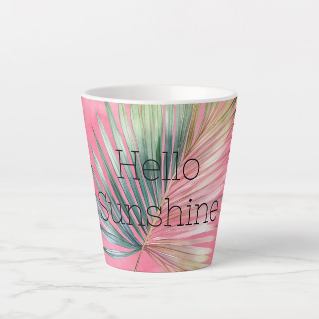 Pink Green Tropical Leaf Latte Mug (Front)