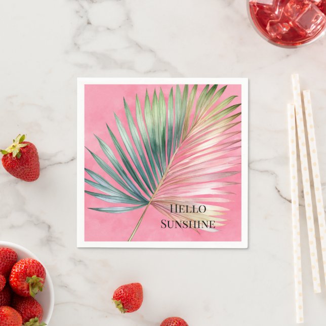 Pink Green Tropical Leaf Napkins (Insitu)