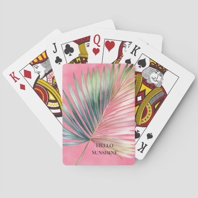 Pink Green Tropical Leaf Poker Cards (Back)