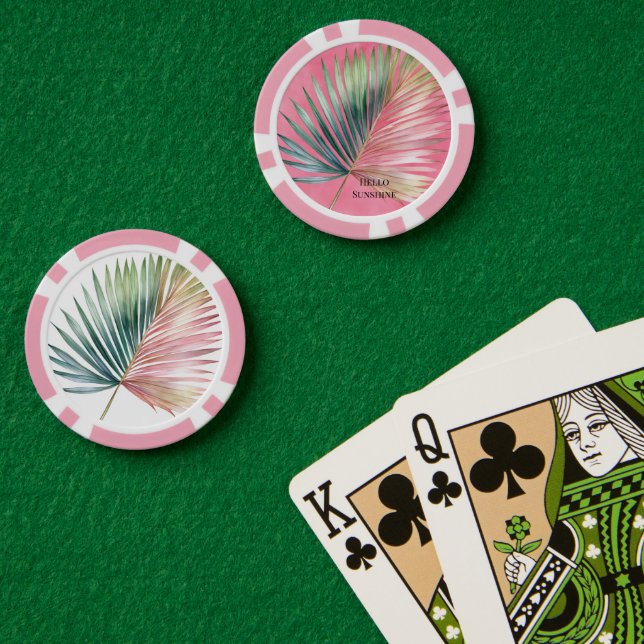 Pink Green Tropical Leaf Poker Chips (Poker Table (Double))