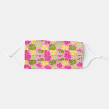 Pink & Green Tropical Leaves Adult Cloth Face Mask by JLBIMAGES at Zazzle
