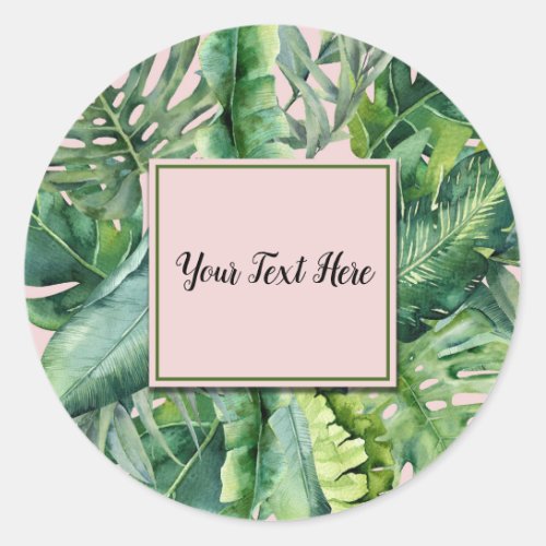 Pink  Green Tropical Leaves Sweet 16 Party Classic Round Sticker