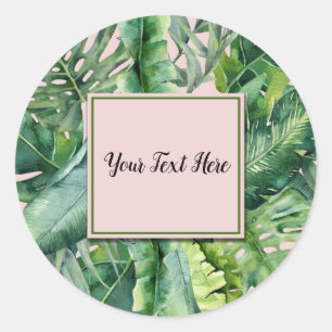 Pink & Green Tropical Leaves Sweet 16 Party Classic Round Sticker