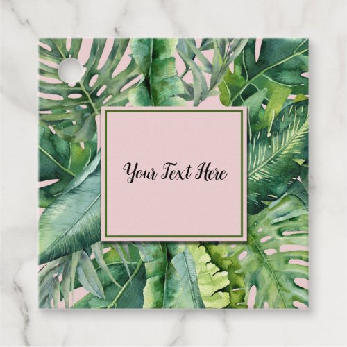 Pink  Green Tropical Leaves Sweet 16 Party Favor Tags