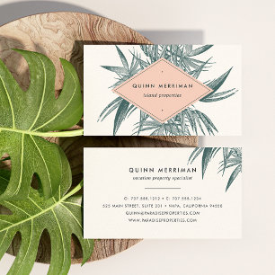 Pink & Green Tropical Palm Frond Business Card