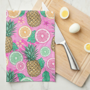 PINK & GREEN TROPICAL SUMMER BEACH THEME KITCHEN TOWEL