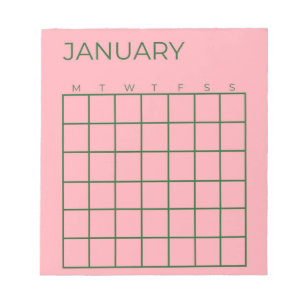 Pink Green Undated Organization Calendar Notepad