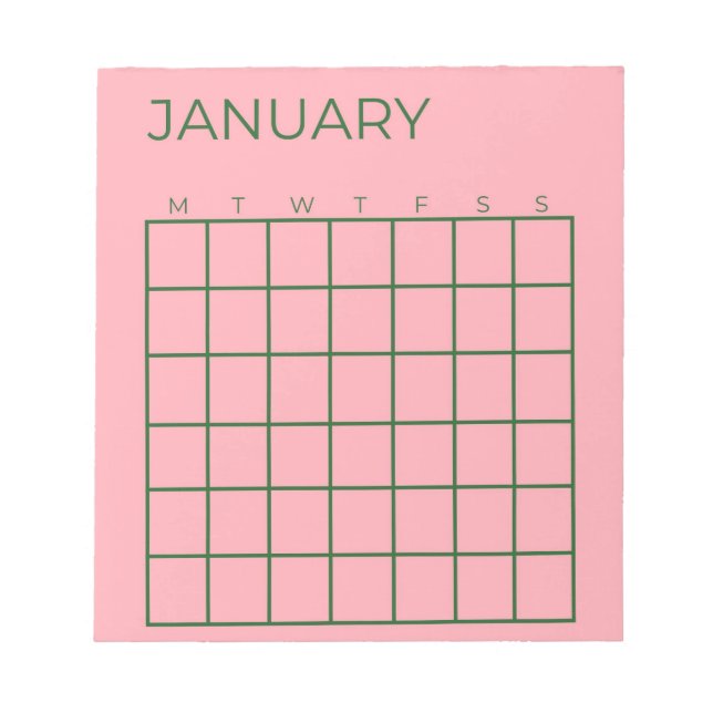 Pink Green Undated Organization Calendar  Notepad (Front)