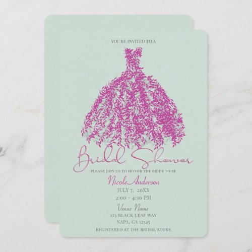 Pink  Green Vintage Botanical Dress Bridal Shower Invitation