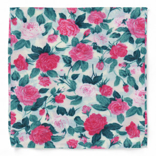 Pink Green Vintage Chic Roses Floral Pattern Bandana