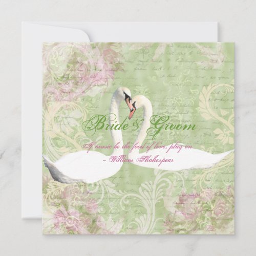 Pink green vintage engagement bird invitation