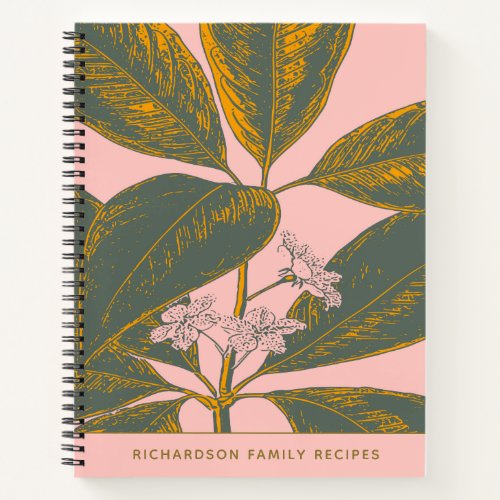 Pink Green Vintage Floral Art Personalized Recipe Notebook