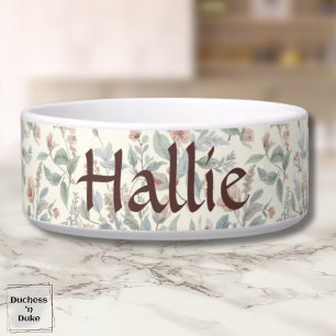Pink Green Vintage Floral Pattern Pet  Bowl