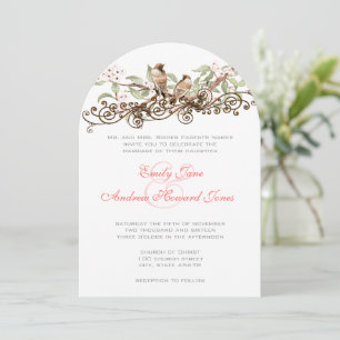 Pink & Green Vintage Love birds Wedding Invitation