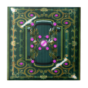 Pink green vintage victorian elegant tile