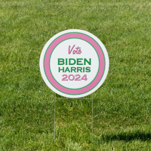 Pink Green Vote BIDEN HARRIS 2024 Round Yard Sign