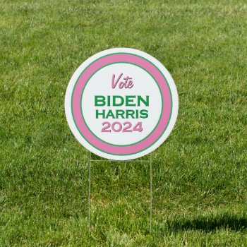 Pink Green Vote Biden Harris 2024 Round Yard Sign by oddFrogg at Zazzle