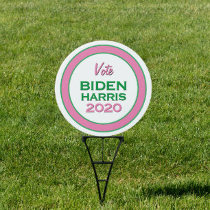 Pink Green Vote BIDEN HARRIS Round Yard Sign