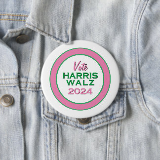 Pink Green Vote HARRIS WALZ 2024 Large Campaign Button
