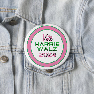 Pink Green Vote HARRIS WALZ 2024 Large Campaign Button