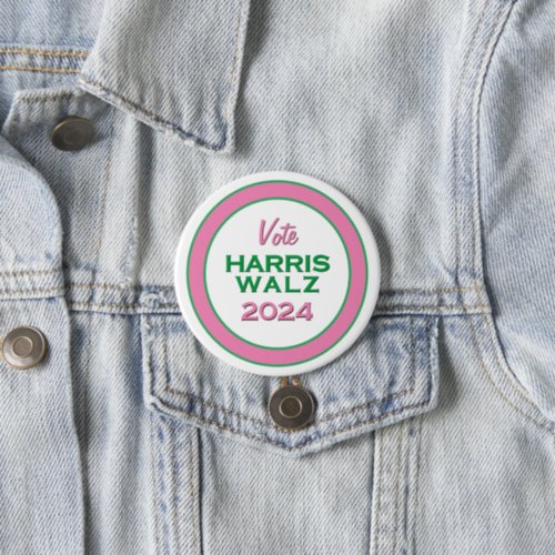 Pink Green Vote HARRIS WALZ 2024 Round Campaign Button