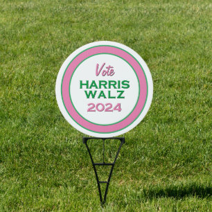 Pink Green Vote HARRIS WALZ 2024 Round Yard Sign