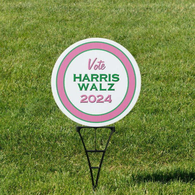 Pink Green Vote HARRIS WALZ 2024 Round Yard Sign (Insitu)