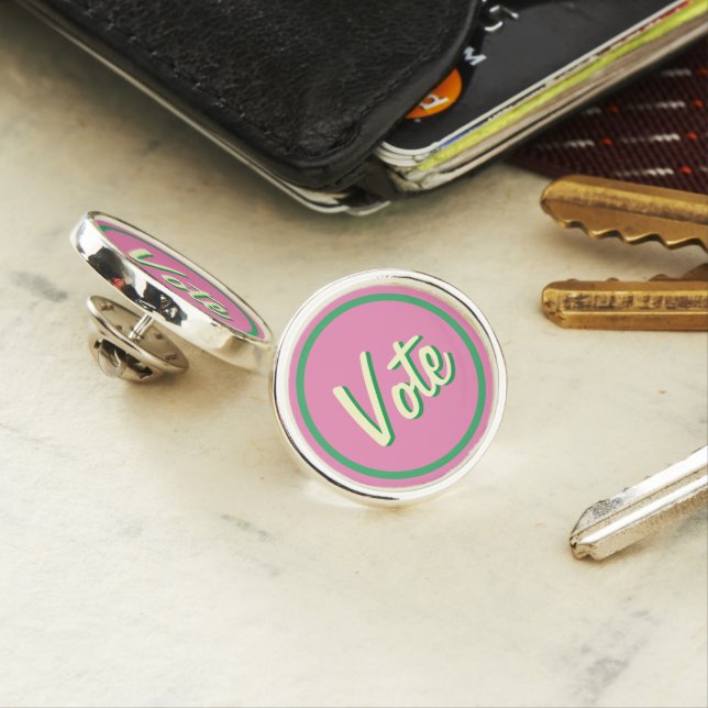 Pink Green VOTE Lapel Pin (In Situ)