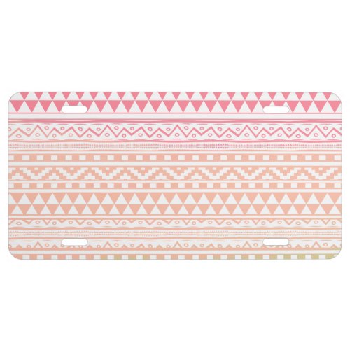 Pink Green Watercolor Aztec Tribal Print Pattern License Plate