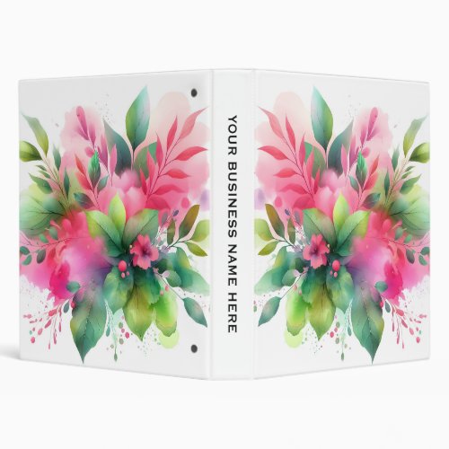 Pink Green Watercolor Botanical Bloom 3 Ring Binder